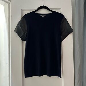 Vince Sweater with Leather Sleeves EUC